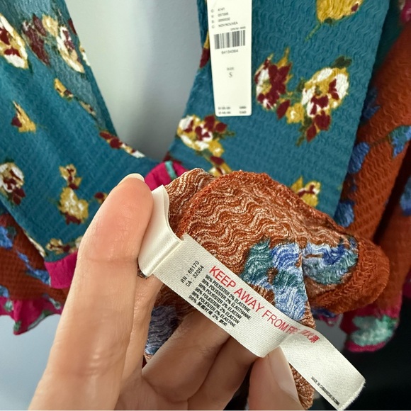 Anthropologie Small NEW Ruffle V Neck Sleep Mini Dress Baydoll Floral Boho - Picture 6 of 9